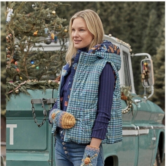 Sundance Tundra Bloom Reversible Vest Navy Blue Floral Puffer Houndstooth XXL - Picture 2 of 12